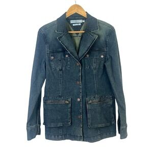 VTG 2002 YTK Tommy Hilfiger Woman's Large Jean Denim 4 Pocket Button Jacket Long